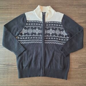 Company Collection Mens Full Zip Fair Isle Cardigan Sweater Navy White 111T M